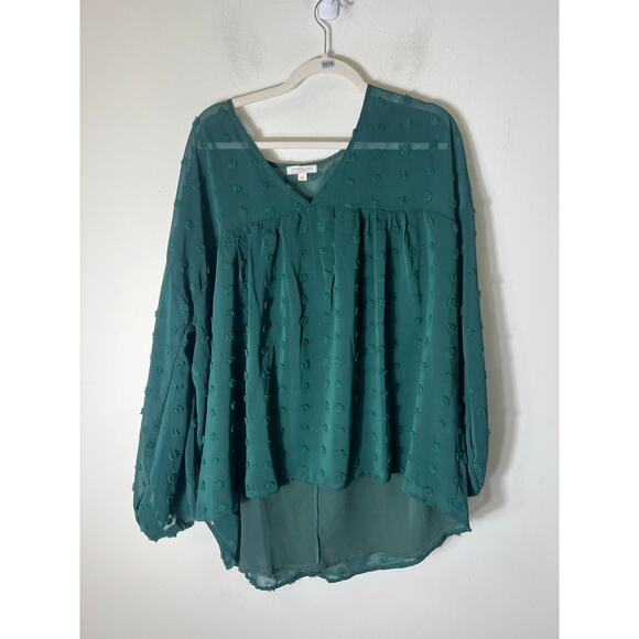 Chicsoul Green Flowy Boho SLeeve Blouse Sz XL - Picture 1 of 3